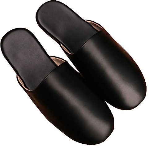 Chaussons En Cuir Unisexe Pour L'intérieur ，Pantoufles En Cuir Pour Femmes À Bout Fermé Avec Doublure Anti-humidité, Semelle En Daim À Fond Souple Et Silencieux Pour Le Confort ( Color : Nero , Size :