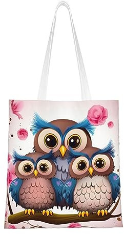 EVANEM Canvas Tote Bag Für Frau Nette Eulen Schulter Handtaschen Wiederverwendbare Einkaufstaschen Geldbörse, Schwarz , Einheitsgröße