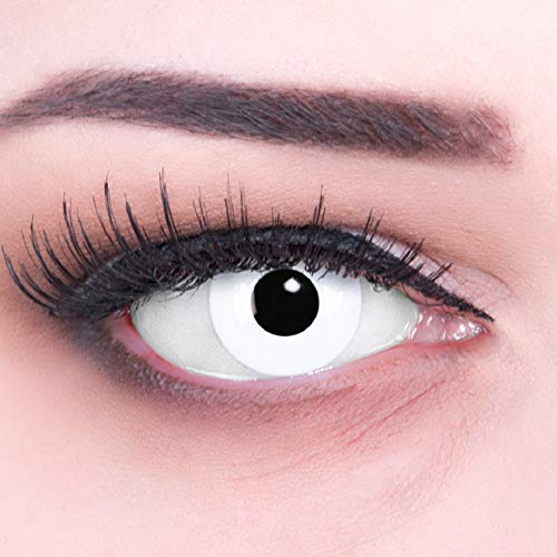 Lentilles couleur blanche - vampire zombi white. Pour Halloween, Fantaisie, Carnaval + étuis à lentilles de contact I 1 paire (2 pièces) I sans correction I 0,00 Dioptries MERALENS