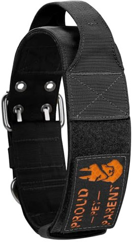 OneTigris Collare per cani di taglia grande, 5 cm, con manico e toppa, nero, L