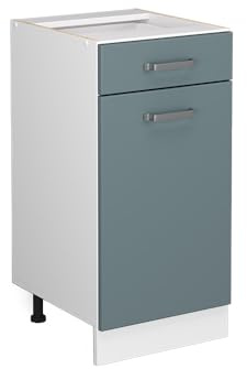 Vicco Küchenunterschrank R-Line, Blau-Grau, 40 cm | 1 Schublade · Ohne Arbeitsplatte · Höhenverstellbare Füße · ✓ Leichter Zugriff · ✓ Frei kombinierbar