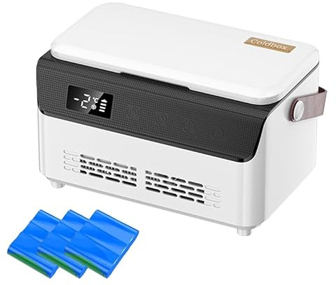 Yopyuenn Insulina Frigorifero Mini Droga Frigorifero Medicina Portatile Frigorifero 0-8℃ Controllo Intelligente Temperatura Schermo LCD Schermo Domestico Borsa Termica per Auto Viaggi Con 3 Batterie