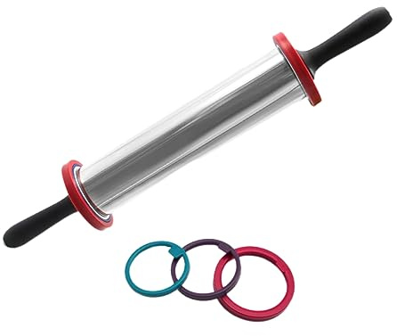 Alipis Rouleau à Pâtisserie Réglable 28 Cm en Acier Inoxydable Antiadhésif avec Anneaux D'épaisseur pour Pâtisserie Fondant la Cuisine Maison