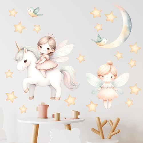 GRAZDesign Wandtattoo Einhorn Mädchen Kinderzimmer Set, Wandsticker XXL - 100x57cm