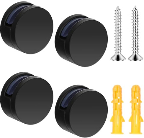 Juego de 4 ganchos para espejos sin marco, pinzas para espejo, kit de montaje para espejo negro, 3-5 mm, aleación de zinc, soportes de fijación de doble tornillo con tornillos largos y tacos