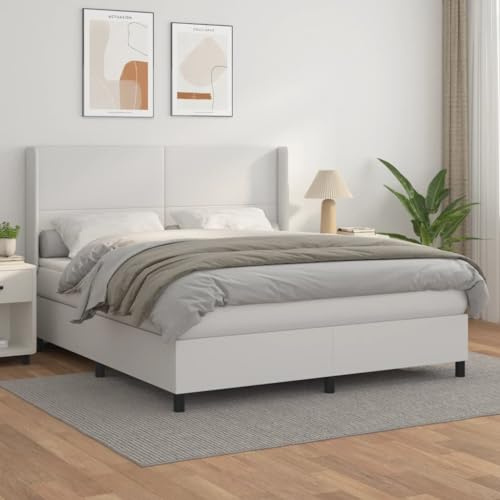 ZQQLVOO Bed Frame Lattenrost Palettenbett Bodenbett Boxspringbett mit Matratze Weiß 180x200 cm Kunstleder