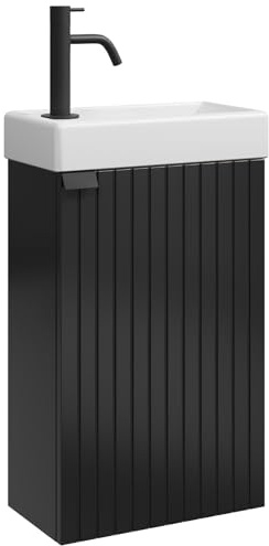 Badplaats Gäste-WC Waschtisch Set Bosco 40 x 22 cm Schwarz Matt - Platzsparende Badmöbel Set mit Waschbecken und Unterschrank