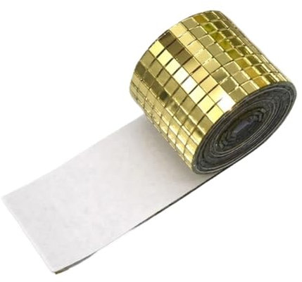 Silberne Mosaik-Spiegelfliesen aus Glas, quadratischer Aufkleber, selbstklebende Glasfliesen, echte Glasspiegelfliesen for Discokugel-Dekor, Heimdekoration, DIY-Cowboyhut, Tassen(Gold)