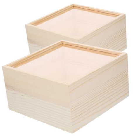 ULDIGI 2stücke Holz-aufbewahrungsbox Mit Transparentem Schiebedeckel Kompakte Unvollendete Holzbox Zum Organisieren Von Schmuck Make-up Und Bürobedarf Praktische Aufbewahrung Für Schreibt