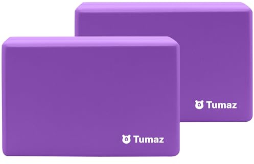 Tumaz Non-Slip Yoga Blocks 2-Pack - High Density/Lightweight EVA Foam & Natural Cork for Stability, Premium Set with E-Book Included