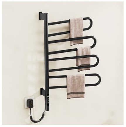 Termoarredo Bagno Con Timer,Rotazione Di 180 ° Portasciugamani Riscaldato A Parete Per Bagno,Basso Consumo Scaldasalviette Elettrico,Nero