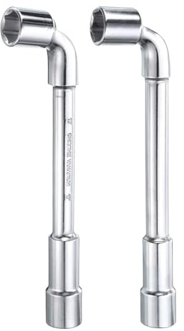 sourcing map 2pcs L Shaped Angled Hex Socket Wrench 17mm 18mm High Carbon Steel Double Ended Metric 6 Point Tubular Socket Spanner for General Repairing, Pipeline, Bicycle Car Maintenance