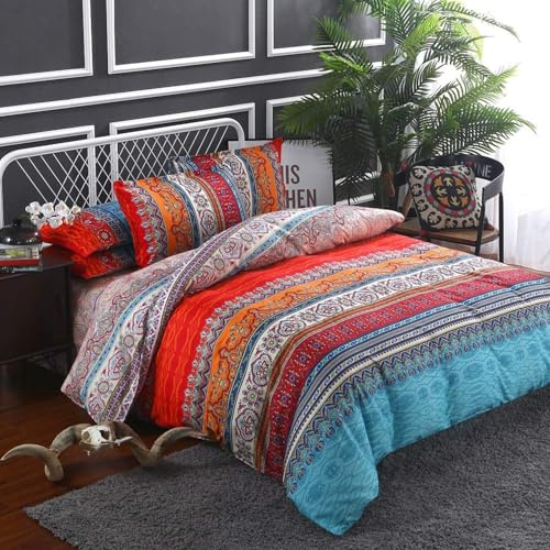 E-yimeng Bettbezug-Sets für Super-King-Size-Betten, Bohemian-Bettwäsche-Set, rot, mit 2 Kissenbezügen, Reißverschluss, Luxus-Bettwäsche-Kollektionen, 260 x 220 cm