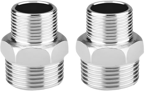 ANBOO 2 Pcs Shower Hose Connectors G3/8 x 1/2 BSP Male to Male Straight Thread Pipe Nipple Hex Nipple Fitting Straight Thread Connector Pipe Hex Fittings