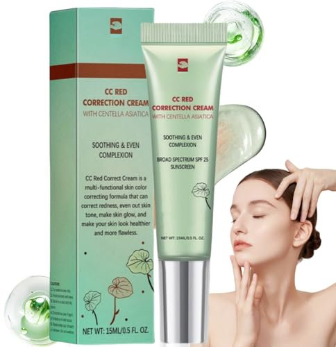 Color Correcting CC Cream with Centella Asia/tica,Centella Asia/tica CC Cream,Coverage Foundation with SPF 25,Lightweight Skin Perfector,Color Correcting Tinted Moisturizer,Face Concealer for Women