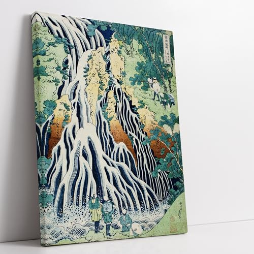 Hokusai Cascata 50x70cm Riproduzione Artistica giapponese - Quadro su Tela in Cotone con Telaio, Pronto da Appendere, Quadri Moderni Soggiorno, Arredo Casa Ufficio, Eco-Friendly, Made in Italy