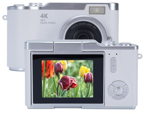 4K Digitalkamera für Fotografie, 2,4 Zoll HD Flip Bildschirm Autofokus 48MP 8X Zoom Flash Anti Shake Vlogging Kamera für YouTube, 128 GB 800mAh Batterie Kompakte Reisekamera für