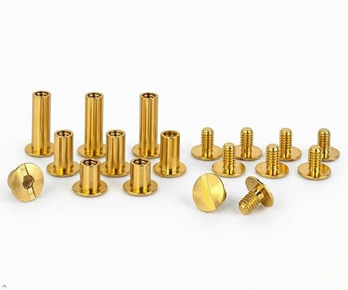 PrecisionGeek - 20 Stück Premium CNC Buchschrauben 22 mm in Messing Buchbinderschrauben Buchnieten vermessingt - Schraubnieten Chicagoschrauben mit 5 mm Schaftdurchmesser - Buch Nieten zum Schrauben