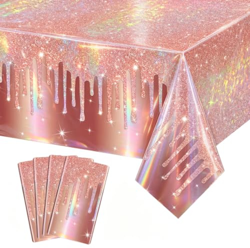 APUXXJUPA Confezione da 4 Tovaglie Oro Rosa, 130 x 220 cm Tovaglia Oro Rosa per Compleanno per Ragazze e Donne 16° 18° 21° 30° 40° Compleanno
