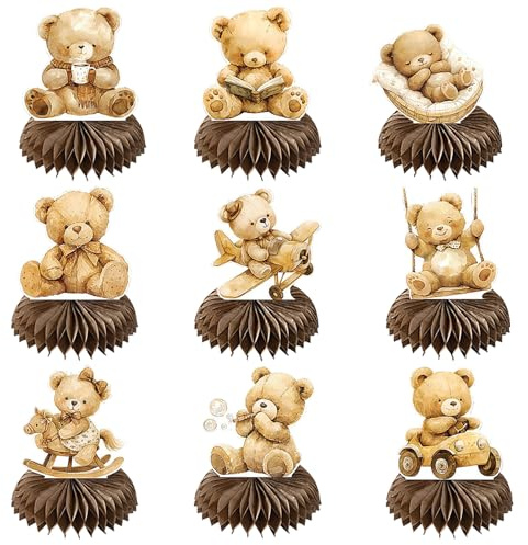 9 Stück Gender Reveal Party Deko Babyparty Bienenwabe Mittelstück Tischdekoration Baby Shower Geschlecht Enthüllung Bär Deko Tischaufsätze Partyzubehör Geschenk Taufe Kuchen Topper Cupcake Dekoration