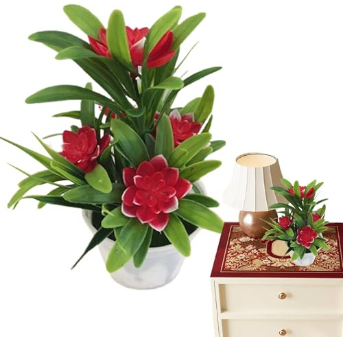 Zyntora Pequeñas plantas falsas con maceta, plantas artificiales en maceta, flores sintéticas sin riego, decoración estética de centro de mesa para mesa, mesa de café, escritorio, estante de baño