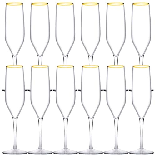 Queensway Home & Dining Gold Rim Wine Glasses & Champagne Flutes Set - Luxury Long-Stem Glassware for Red, White & Sparkling Wine - Elegant Goblet Collection for Weddings, Parties & Home Entertaining