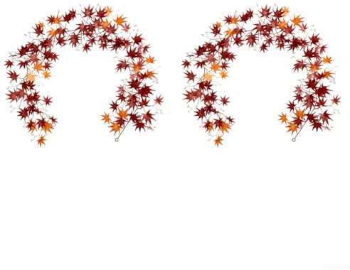 HEIBTENY Lot de 2 guirlandes de feuilles d'érable d'automne de 175 cm de lierre artificiel avec feuilles vertes jaunes rouges pour maison, jardin, mariage, fête de Thanksgiving (rouge A06129)