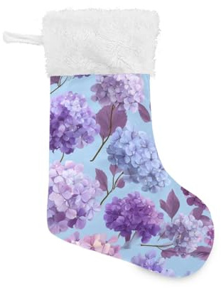 OTVEE Lilac and Purple Hydrangeas Pattern Christmas Stockings 2 Piece, 17.7 inches Velvet Hanging Decorations Stockings for Family Holiday Fireplace Xmas Tree Party