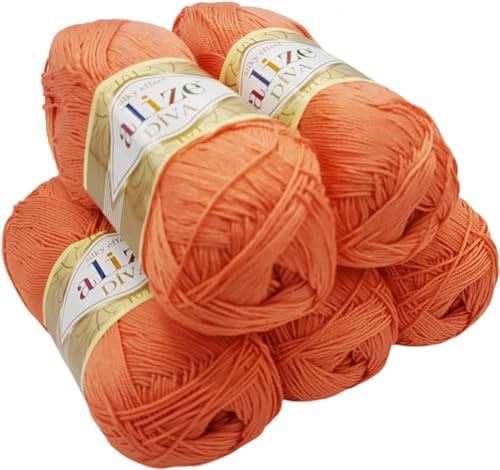 5 x 100 Gramm Strickgarn Ilkadim Export Diva einfarbig, 500 Gramm merzerisierte Strickwolle microfiber-Acryl (lachs 619)