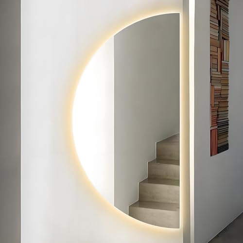 ZYBOWAYL Specchio Antiappannamento Vanity Montato a Parete a Mezzaluna, Senza Cornice Specchio da Bagno Dimmerabile con 3 Colori di Luce, Impermeabile(Right Cut,100x50cm)