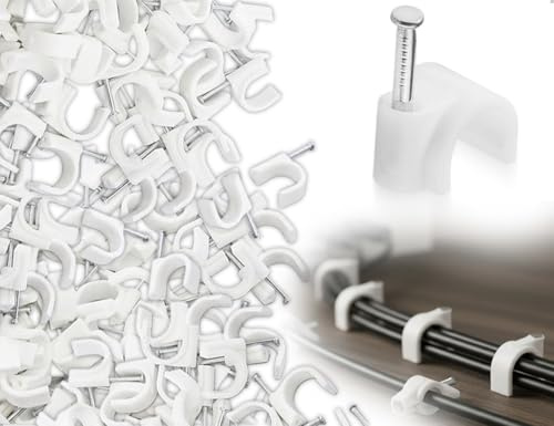 OHYANYAO 100 Pezzi Fascette Fermacavi,Fascette Fermacavi in Plastica con Chiodo,Supporto per Cavi con Chiodo Inserito,Clip per Cavi da Parete,Morsetti per Cavi,per Organizer