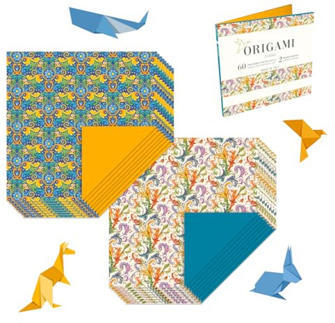 Magicamente Carta – Carta Origami 15x15, Kit 2 Portfolio con 60 Fogli e 2 soggetti, Fogli Origami Decorativi per Pieghe e Creazioni Artistiche, Origami Paper Made in Italy