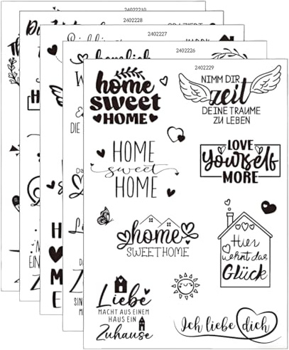 THQAE Rub On Sticker, Spruch Deko zum Geburtstag, Keraflott, Hochzeit, Zuhause, Wischfolie für Möbel, Glas, Holz, Fotoalbum, DIY Deko, Aufkleberästhetik (5PCS) (HOME-B)