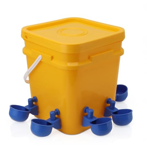 Bebedero automático para Pollos, Bebedero automático para Pollos, comedero con Cubo de Mano de 12 litros, Equipo para Beber Aves de Corral para Pato Ganso (Cubo+Nuevo Cuenco Bluebird+Tornillo Negro)
