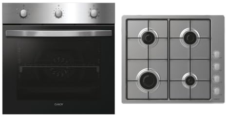 PCI27XCHW6LXS Electric Single Oven and Gas Hob Pack, Built-In Stainless Steel, Multifunction Oven, 4 Burner Gas Hob, Easy Clean