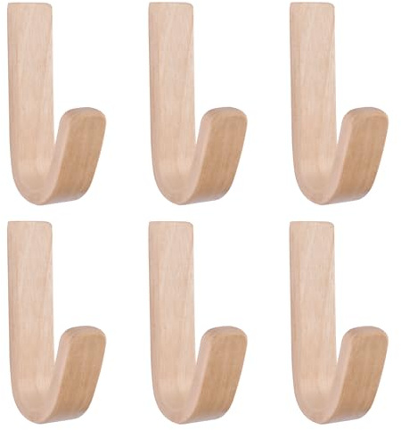 MOROBOR Lot de 6 crochets muraux autocollants en bouleau, crochets adhésifs de type J en bois naturel pour salle de bain, chambre à coucher, entrée