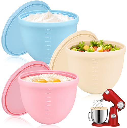 3er Set Silikoneinsatz mit Deckel, Einsatz passend für KitchenAid 4,8L (5QT) Küchenmaschine mit kippbarem Motorkopf, faltbare Schüssel-Einsätze für effizientes Arbeiten, Spülmaschinenfest