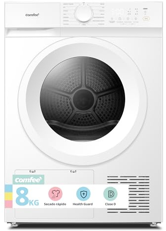 COMFEE' Secadora de Ropa 8 kg, Clase D, Secado rápido, 15 programas, Secado Anti Arrugas, Bomba de Calor, Función de refresco, CD08EHP05W, blanco