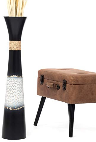 Leewadee Große Bodenvase 85 cm Mangoholz für Pampasgras & Trockenblumen | Dekovase fürs Wohnzimmer, für Zweige & Trockengräser - bruchfester als Keramik, kein Wasser. Boho
