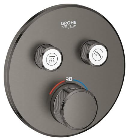 GROHE Grohtherm Smartcontrol, Unterputz Thermostat Dusche und Badewanne (2 Absperrventile, ultraflaches Design, Wandrosette aus Metall, Fertigmontageset, ohne Rohbau-Set SmartBox), anthrazit, 29119AL0