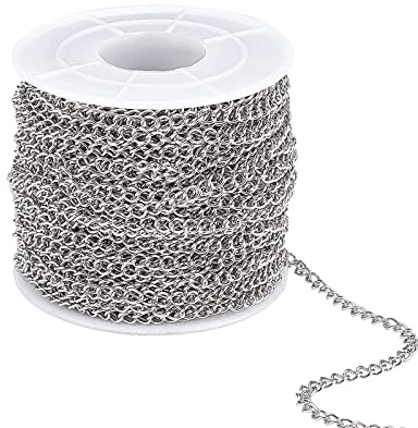 PH PandaHall 82fts Silver Chains Stainless Steel Chain Necklace Chain 4mm Jewellery Chain Crafting Chains Curb Chains with Anti Knot Scroll for Bracelet Jewellery Making DIY Crafts