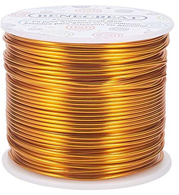 BENECREAT Aluminiumtråd, 15 Gauge (1,5 mm) 68 m, anodiserad, för smycken, hantverk, pärlor, blombindning, färgad hantverkstråd i aluminium, guld