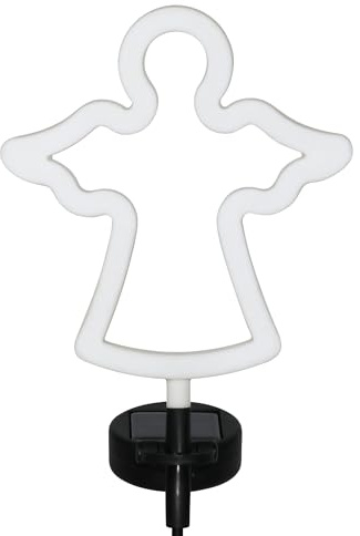 Exhart Garden Solar Lights, Decorative Angel Garden Stake, LED, Cute Yard and Pathway Decor, White Outline, 9.5 x 34.5 Inch
