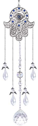 YU FENG Blue Evil Eye Crystal Suncatcher, Hamsa Hand Prism Pendant