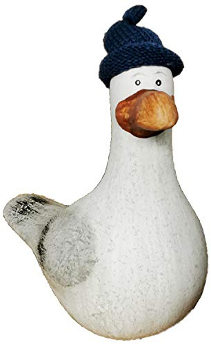 Land-Haus-Shop Möwe mit Strickmütze Dekofigur Hinnerk Keramik mittel 14 cm | Maritim, Vogel, Meer Küste Strand, Deko Figur