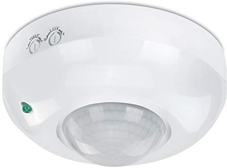 conecto Infrarot Bewegungsmelder Decke innen Aufputz Deckenmontage LED 360° Lichtsteuerung IP20 Dämmerungssensor (1 Stück), weiß