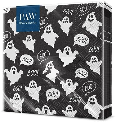 PAW - Servilletas de Papel 3 Capas (33 x 33 cm) | 20 Unidades | Servilletas Decorativas con Temática de Otoño | Diseño de Hojas | Ideal para Decoración Otoñal y Eventos | Color: Boo Black