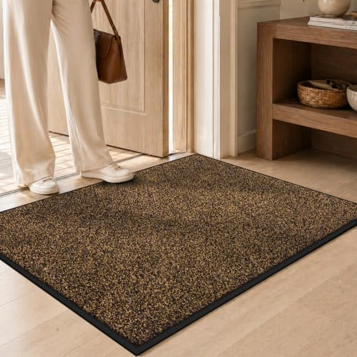 Mibao Door Mats Indoor and Outdoor, Doormat 58 x 120 Cm Brown Black, Washable Door Matts Indoor, Heavy Duty Non-slip Entrance Mat, Shoes Scraper, Super Absorbent Front Door Mat Carpet