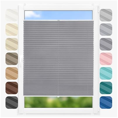 Birrke® Klemmfix Plissee ohne Bohren 60x120 cm, lichtdurchlässig, Blickdicht - Up & Down Faltrollos für Fenster ohne Bohren - Jalousie innen, Sichtschutz, Sonnenschutz - Granite Gray, Dunkelgrau