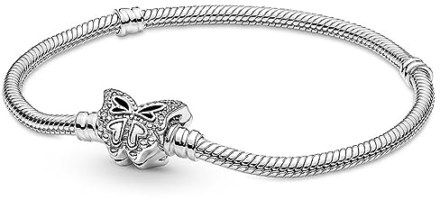 Pandora Moments Schlangenketten-Armband, Sterlingsilber, mit Schmetterlingsverschluss mit klarem Cubic Zirkonia, 16